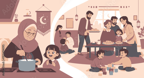 A Muslim family celebrates Ramadan together.