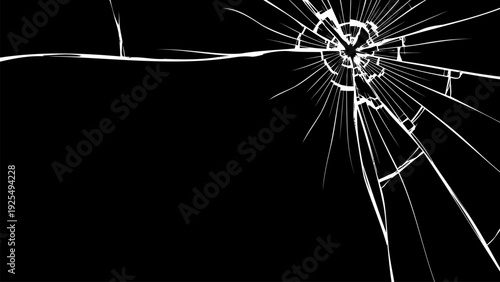 Cracked glass with shattered and white lines