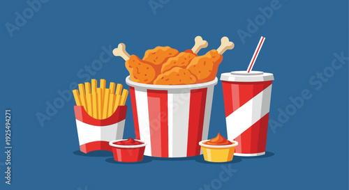 Delicious fast food combo with fried chicken, fries, and soda