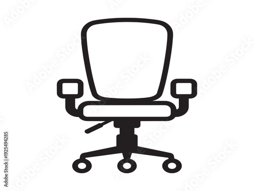 A simple line drawing of an office chair with a high back and armrests