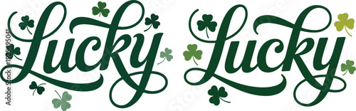 Lucky St. Patrick's Day green script lettering with shamrocks