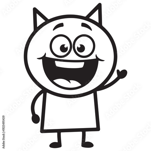 Cheerful Cartoon Character Waving with a Big Smile