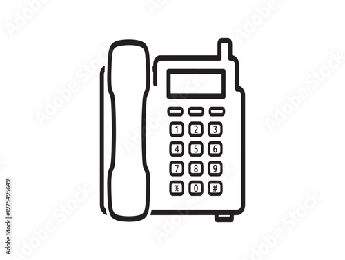 A black and white line drawing of a cordless telephone with a keypad