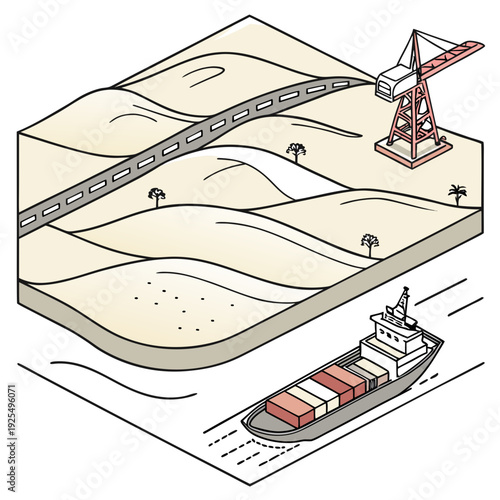 An illustration of a pipeline being laid across a seabed for offshore oil and gas extraction