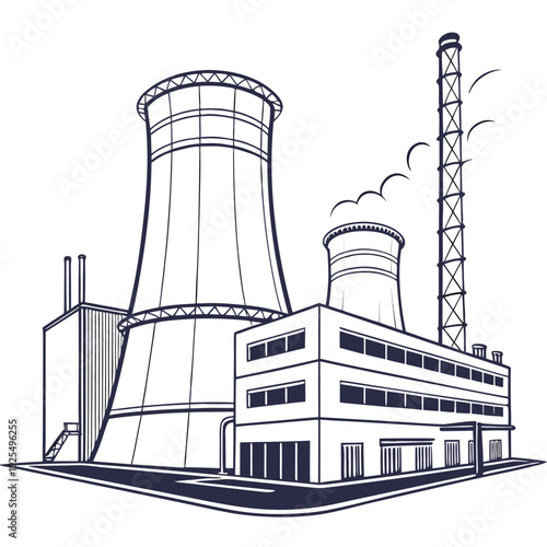 A nuclear power plant with cooling towers