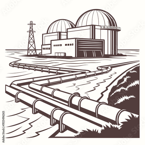 A nuclear power plant with a large pipe