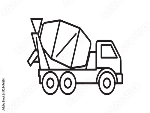 A simple line drawing of a cement mixer truck