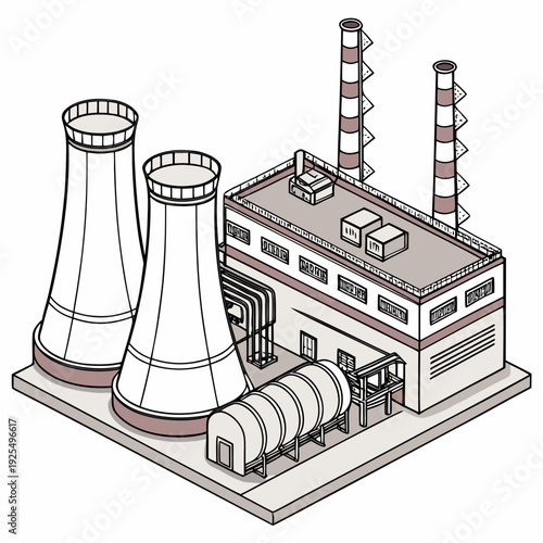 A nuclear power plant with cooling towers