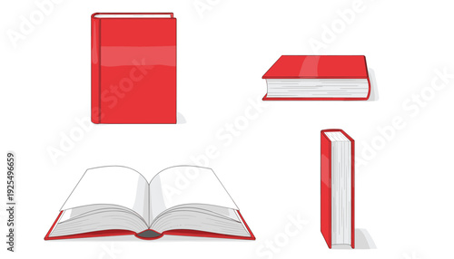 Red book vector set with open and closed hardback textbooks isolated on whiteRed book vector set with open and closed hardback textbooks isolated on white