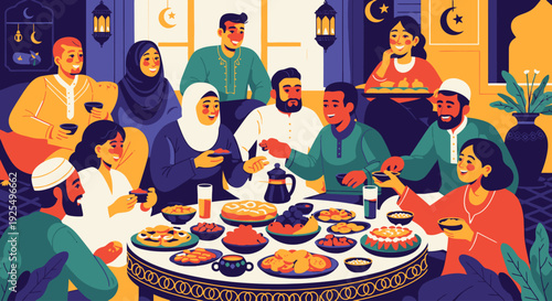 Diverse group of people sharing a meal together.