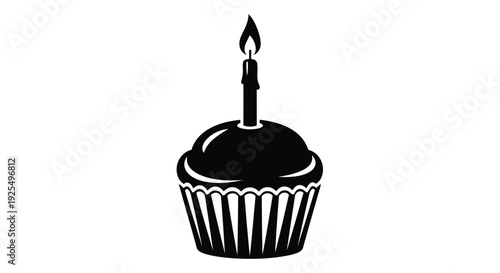 A single cupcake illustration with detailed frosting presented as a silhouette