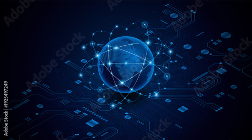 Global connection network background. World map. High-speed internet technology concept or fast wireless data transmission. modern internet network connection technology background