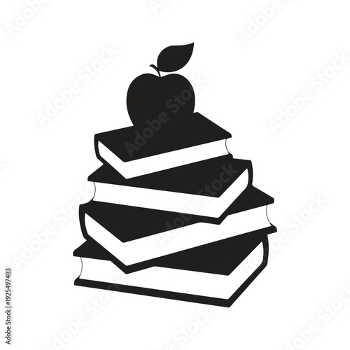 Stack of books with apple vector silhouette illustration perfect for education and school related designs.
