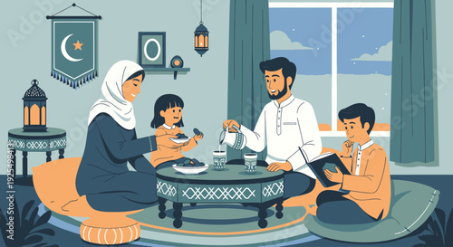 Family gathering for iftar during Ramadan.