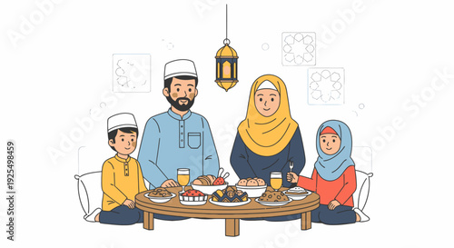 A Muslim family breaking their fast.