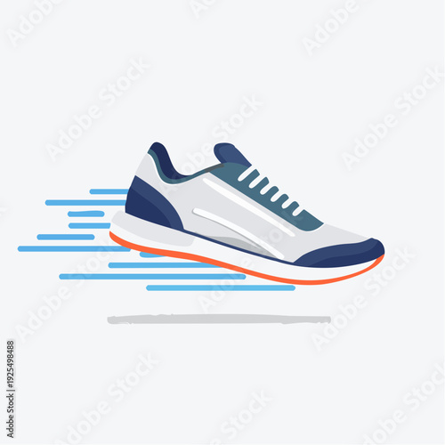 Modern blue and orange running shoe with dynamic speed lines, symbolizing fast-paced sport and exercise.