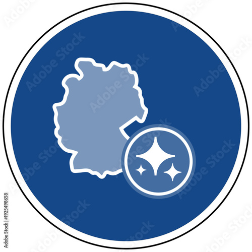 Blaues Schild mit Deutschlandkarte Symbol und Sparkles für künstliche Intelligenz in Deutschland KI Standort Technologie Vektor