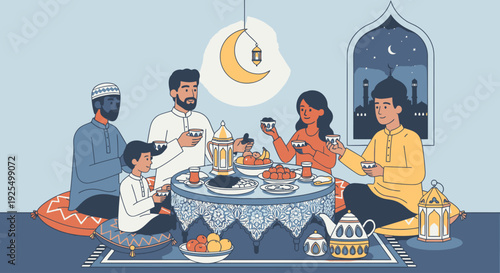 Family gathering for iftar meal.