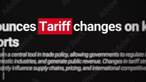 Dynamic video on tariff policy complexities and their impact on global trade and economic stability, 4k text transition, business concept, trade