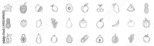 Fresh fruit collection hand drawn line art icons for healthy lifestyle designs Vector
