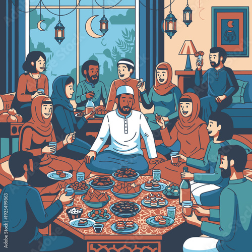 A group of people gathered for iftar.