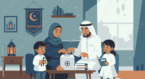 A Muslim family celebrating Ramadan together.