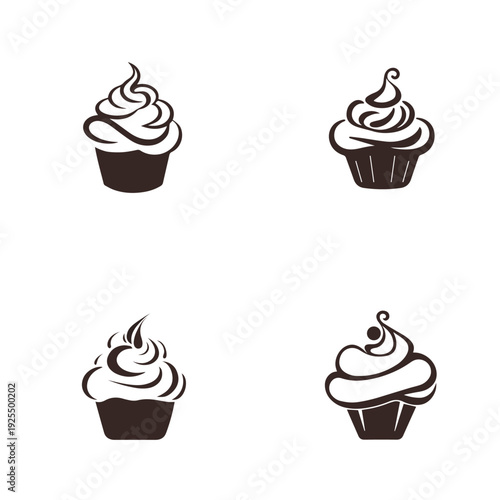 Set of vector illustrations of delicious cupcakes and muffins on a white background
