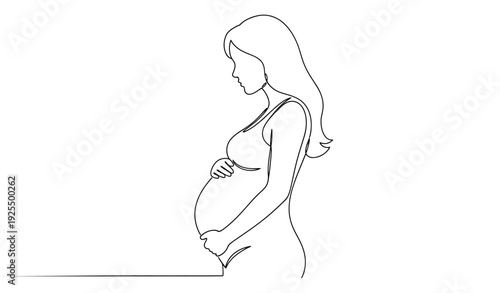 Pregnant Woman Profile Continuous Line Art – Elegant Maternity Minimalist Vector