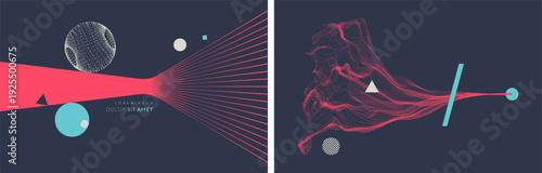 The red wire splits into multiple beams, strands, or fibers. Physical optics. Sphere. Water splash imitation. Abstract digital wave. Dynamic particles. Big data visualization. 3d vector illustration.