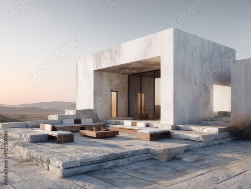 Wallpaper Mural A white house with a patio and a stone walkway Torontodigital.ca