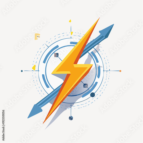 Lightning bolt with technological circuit and arrow for energy concept