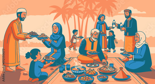 A group of people sharing a meal outdoors.