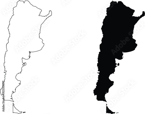 Argentina map outline and filled silhouette vector