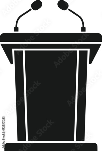 Podium silhouette illustration, public speaking artwork, corporate communication design tribute, professional speech concept, formal announcement theme flat vector illustration