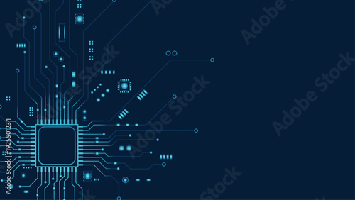 Microchip Processor with Connected Electronic Circuit Board Technology Background Vector