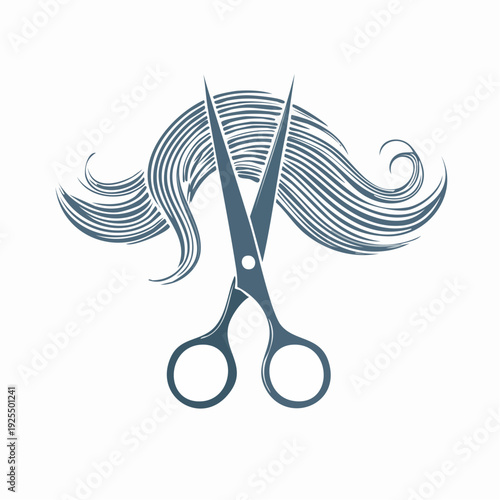Professional Hairdressing Scissors Cutting Hair With Swirls Illustrative Graphic