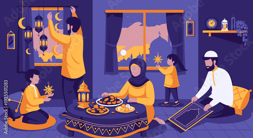 A Muslim family celebrating Ramadan together.