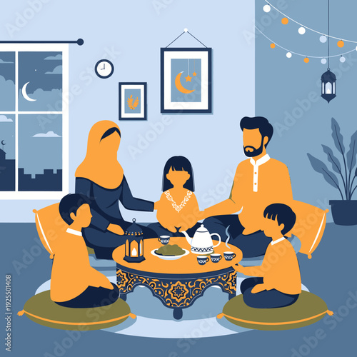 Family gathering for iftar during Ramadan.