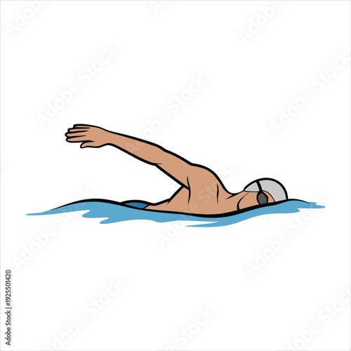 Swimmer in motion with goggles diving through water