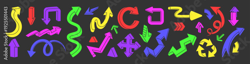 Arrow icon. Direction cartoon. Sign recycle. Symbol curved navigation. Pointer movement graphic. Retro interface element. User interface graphics in bright cartoon style. Vector massive garish marker