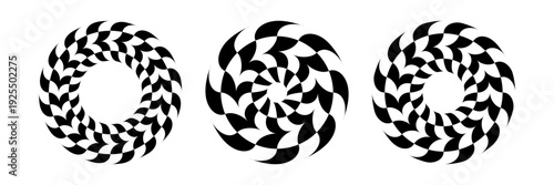 Set of Abstract Circle Design Elements with Optical Illusion of Rotation Movement.
