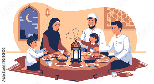 Family gathering for iftar meal.