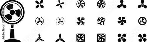 fan icon set silhouette on white background