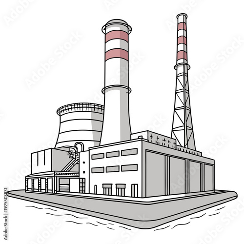 A large industrial building with two smokestacks