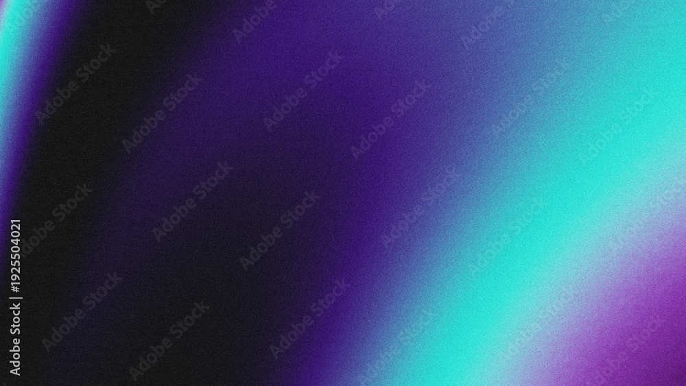 Fototapeta premium A modern abstract background with a smooth, grainy gradient transition from deep black and purple to vibrant teal and light purple. 
