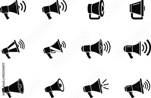 megaphone icons set silhouette on white background
