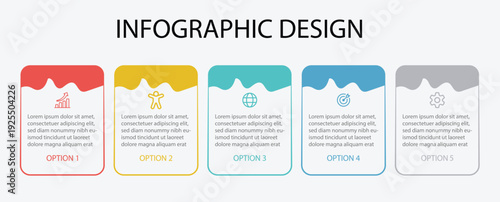 Modern minimalist elegant clean rectangle 5 steps editable infographic design template vector . Business infographic labels design with arrow and marketing icons. 