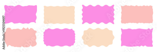 Wavy organic rectangle shapes in pink shades, playful curvy forms, abstract doodle frames and blobs, fun geometric patterns, simple colorful design elements on black background, vector illustration