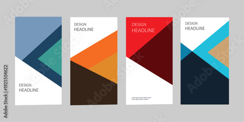 Modern red blue white ribbon color theme book cover template A4 size book cover template for annual.Abstract geometric shapes on a dark background.