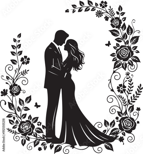 Bride and Groom Silhouette for Marriage and Romantic Design
